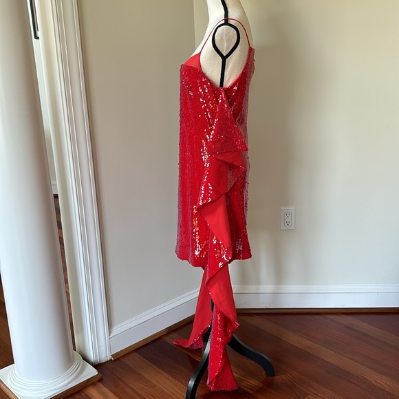 BCBGMaxazria Red Sequined Dress with Side Panels Size M - Picture 5 of 5